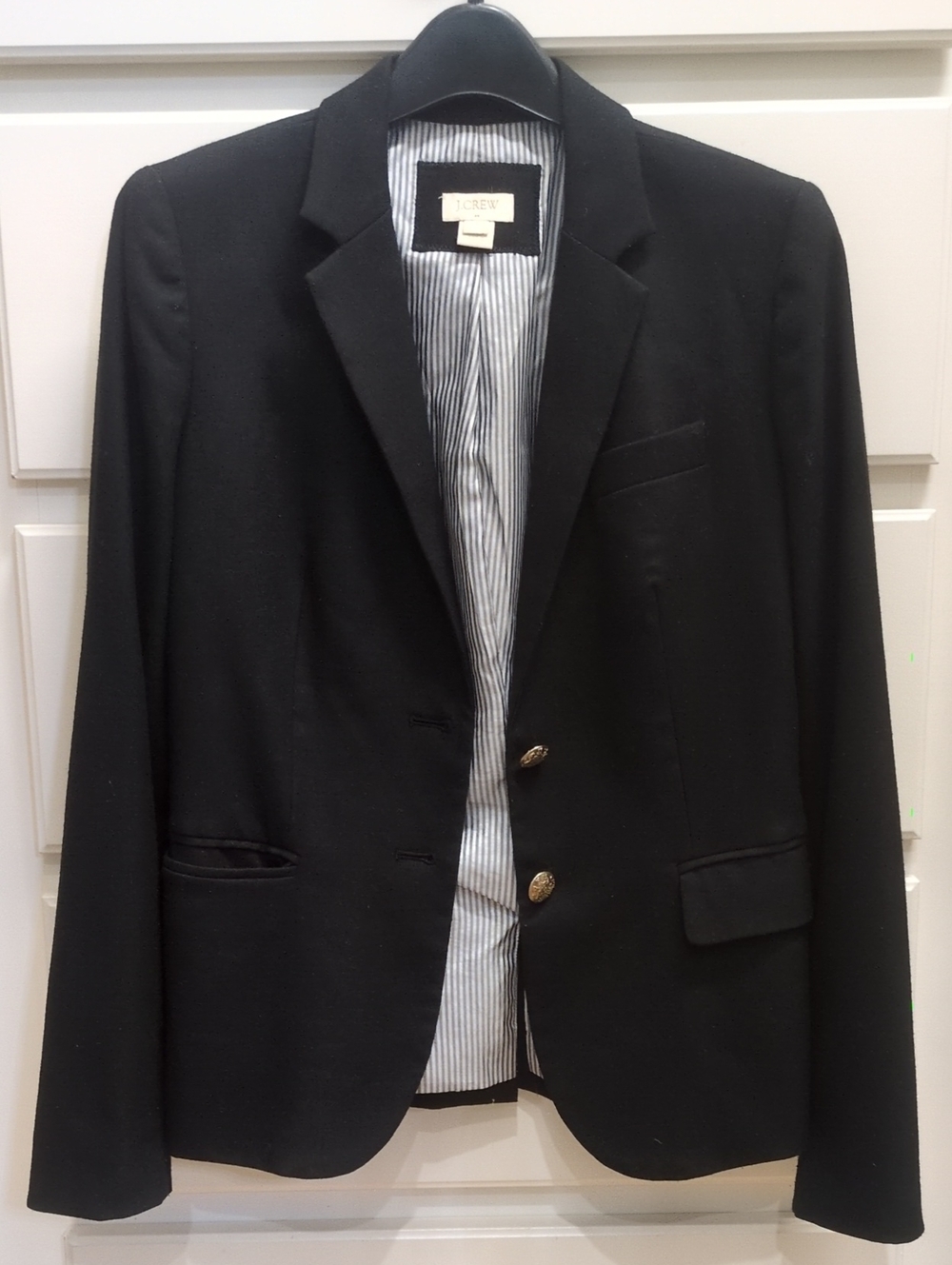 J. Crew Women''s Black Wool Blend Schoolboy Two-Button Blazer, Size 0